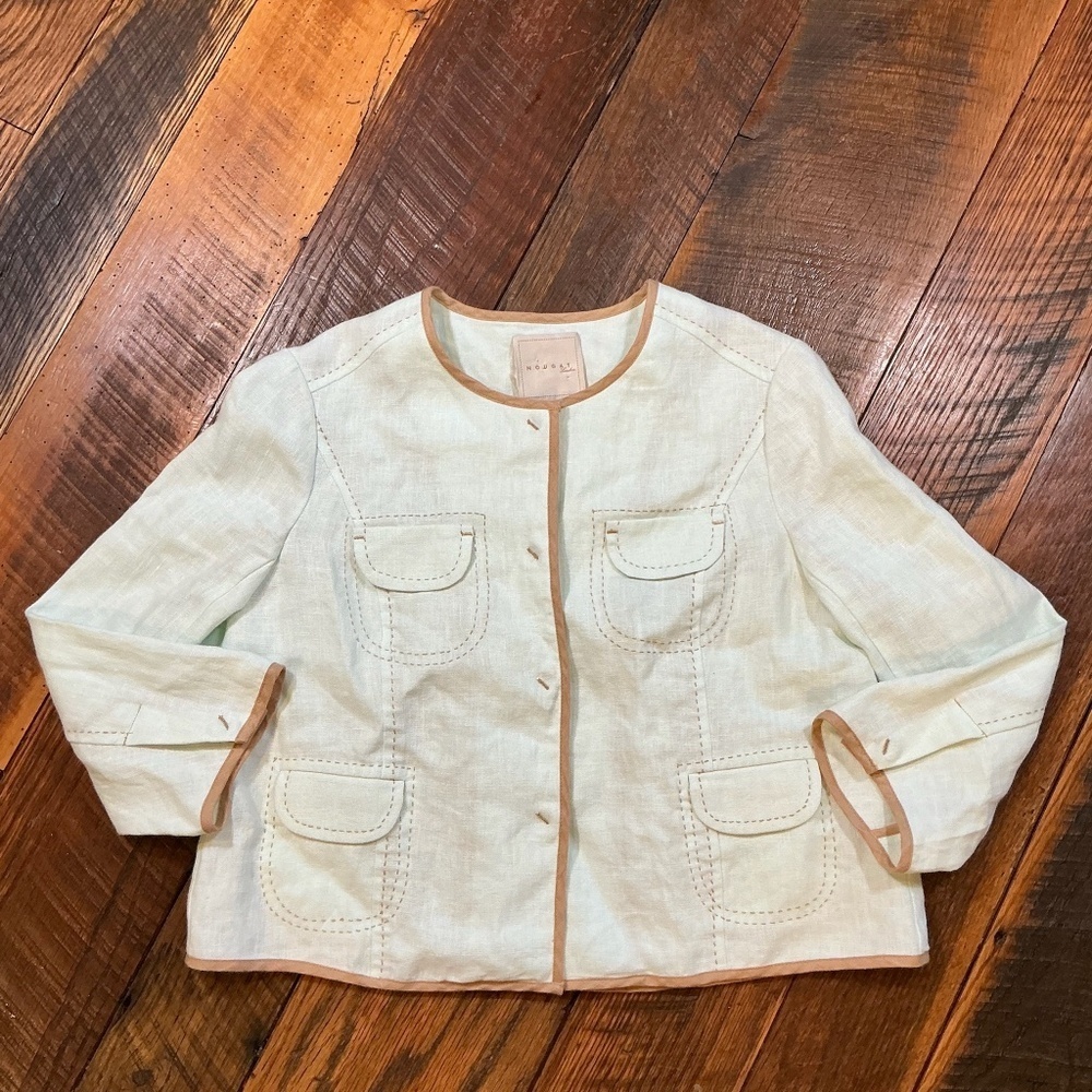 Nougat London 100% Linen Contrast Trim Jacket – Mint Green – Size 1 (Small)